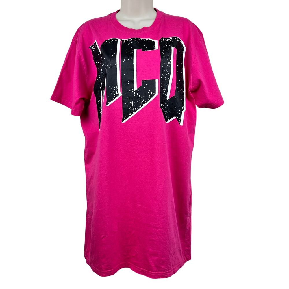 McQ Alexander McQueen Graphic Logo T-Shirt Dress Short Sleeve Cotton Pink Medium